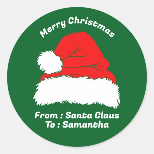 Merry Christmas From Santa Claus Green Gift Ronde Sticker (Voorkant)