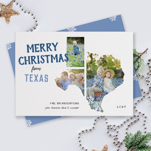 Merry Christmas from Texas Three Photo Card Feestdagenkaart