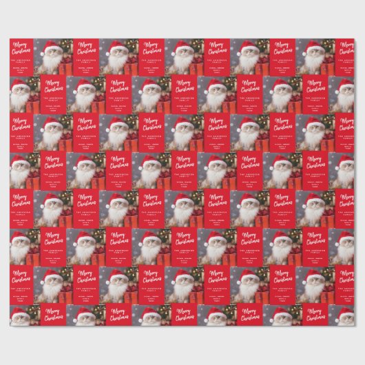 Merry Christmas from the Cat in a Santa Hat Cadeaupapier (Vlak)