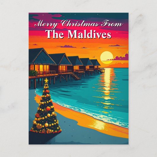 Merry Christmas from the Maldives Tropical Sunset Briefkaart (Voorkant)
