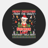 Merry Christmas From The Shichon Dog Lady Everybod Ronde Sticker (Voorkant)