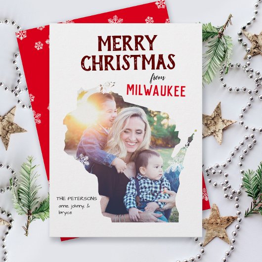 Merry Christmas from Wisconsin Photo Card Feestdagenkaart