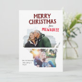 Merry Christmas from Wisconsin Two Photo Feestdagenkaart (Staand voorkant)