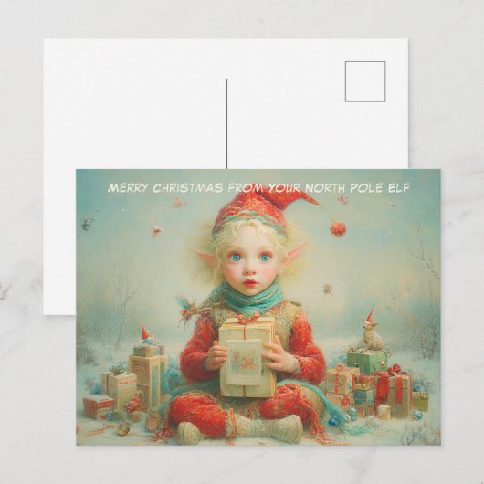 Merry Christmas from Your North Pole Elf | Cute Feestdagenkaart (Voorkant / Achterkant)