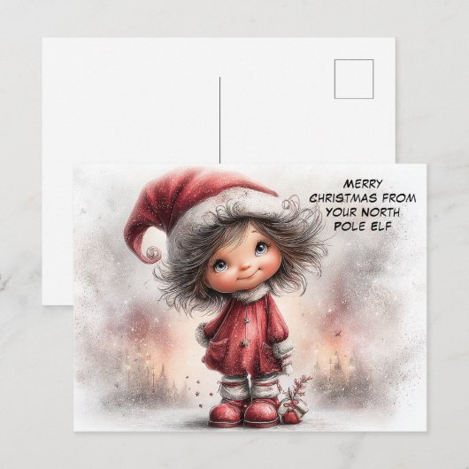 Merry Christmas from Your North Pole Elf | Cute Feestdagenkaart (Voorkant / Achterkant)