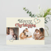 Merry Christmas Fun Candy Cane 3 Foto Gebroken wit Feestdagenkaart (Staand voorkant)