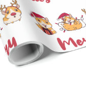 Merry Christmas Fun Guinea Pigs Red Hats Holiday Cadeaupapier (Rol Hoek)