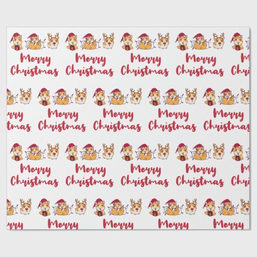 Merry Christmas Fun Guinea Pigs Red Hats Holiday Cadeaupapier (Vlak)