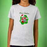 Merry Christmas Fun Skelet Ornamenten Santa Hat T-shirt<br><div class="desc">Dit T-shirt heeft een leuk skelet dat ornamenten tegen zijn ogen houdt met een rode Santa Hat die uit een abstracte groene en rode blob-vorm kijkt. Pas de Merry Christmas-tekst aan met de sjabloon.</div>