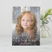 Merry Christmas Fun Sparkles foto overlay grijs Feestdagenkaart (Staand voorkant)