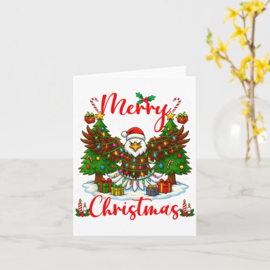Merry Christmas Funny Bald Eagle Lover Xmas Lights Kaart (Gele Bloem)