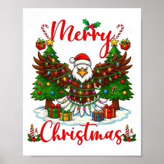 Merry Christmas Funny Bald Eagle Lover Xmas Lights Poster (Voorkant)