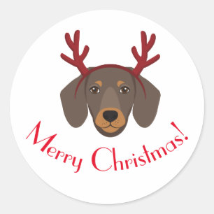 Merry Christmas Funny Dachshund Rendier Sticker