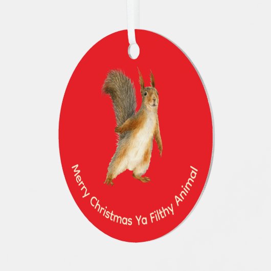 Merry Christmas Funny Filthy Animal Squirrel Metalen Ornament (Voorkant links)