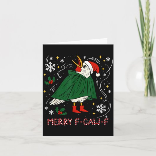 Merry Christmas Funny Raven Bird F-caw-f Xmas Holi Kaart (Voorkant)