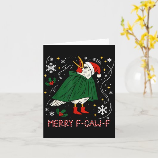 Merry Christmas Funny Raven Bird F-caw-f Xmas Holi Kaart (Gele Bloem)