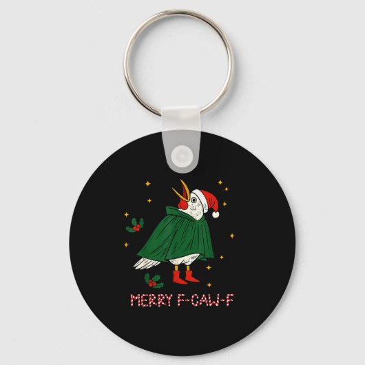 Merry Christmas Funny Raven Bird F-caw-f Xmas Holi Sleutelhanger (Voorkant)