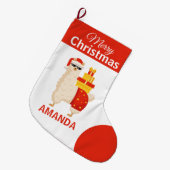 Merry Christmas  Funny Red Santa Llama Winter Fun Grote Kerstsok (Voorkant (Hangend))