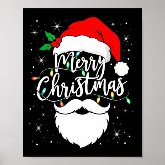Merry Christmas Funny Santa Claus Hat And Beard Xm Poster (Voorkant)