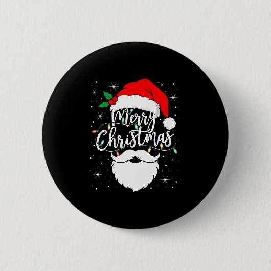Merry Christmas Funny Santa Claus Hat And Beard Xm Ronde Button 5,7 Cm (Voorkant)
