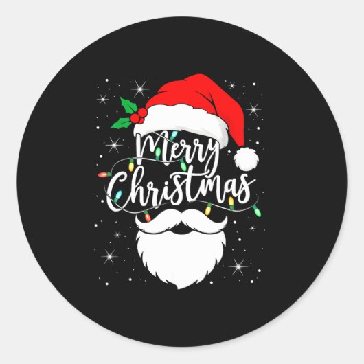 Merry Christmas Funny Santa Claus Hat And Beard Xm Ronde Sticker (Voorkant)