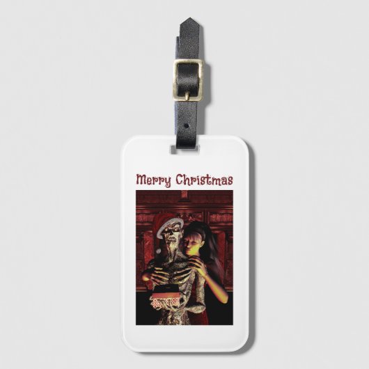 Merry Christmas. Funny skeleton with woman Bagagelabel (Voorkant (verticaal))