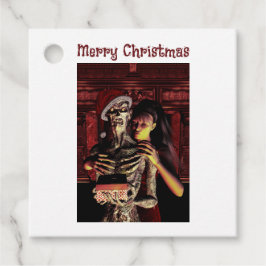 Merry Christmas. Funny skeleton with woman Bedankjes Labels