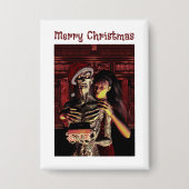 Merry Christmas. Funny skeleton with woman Button (Voorkant)