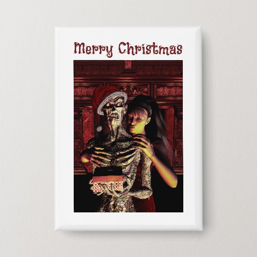 Merry Christmas. Funny skeleton with woman Button (Voorkant)