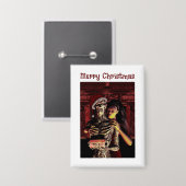 Merry Christmas. Funny skeleton with woman Button (Voorkant / Achterkant)