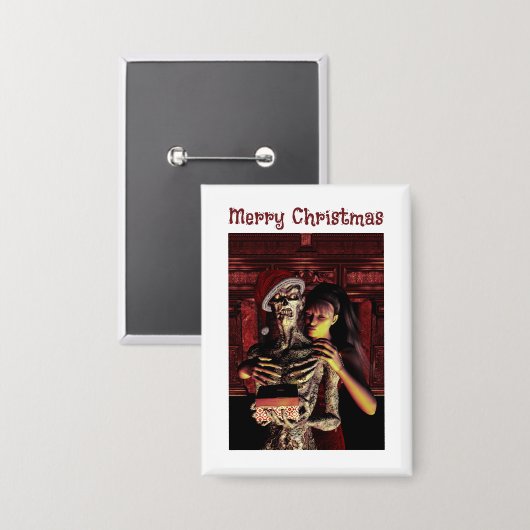 Merry Christmas. Funny skeleton with woman Button (Voorkant / Achterkant)