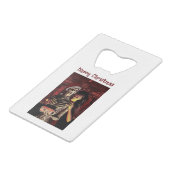 Merry Christmas. Funny skeleton with woman Creditkaart Flessenopener (Achterkant Gekanteld)