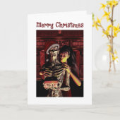 Merry Christmas. Funny skeleton with woman Kaart (Gele Bloem)