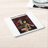 Merry Christmas. Funny skeleton with woman Kartonnen Onderzetters (Schuin)