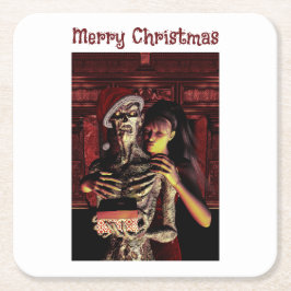 Merry Christmas. Funny skeleton with woman Kartonnen Onderzetters