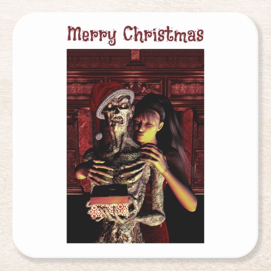 Merry Christmas. Funny skeleton with woman Kartonnen Onderzetters (Voorkant)