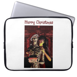 Merry Christmas. Funny skeleton with woman Laptop Sleeve