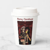 Merry Christmas. Funny skeleton with woman Papieren Bekers (Achterkant)