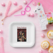 Merry Christmas. Funny skeleton with woman Papieren Bordje (Feest)