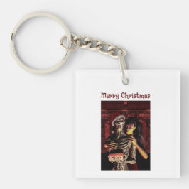 Merry Christmas. Funny skeleton with woman Sleutelhanger