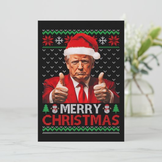 Merry Christmas Funny Trump Santa Hat Ugly Xmas Feestdagenkaart (Staand voorkant)