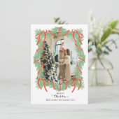 Merry Christmas Garland Lijst Bow Foto Feestdagenkaart (Staand voorkant)