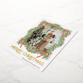 Merry Christmas Garland Lijst Bow Foto Goud Folie Uitnodiging (Gedraaid)