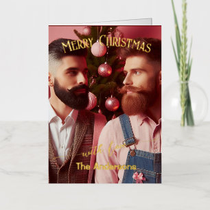 Merry Christmas Gay Retro Roze Aangepaste foto Folie Feestdagenkaart