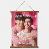 Merry Christmas Gay Retro Roze | Aangepaste foto Hangend Wandkleed (Voorkant)
