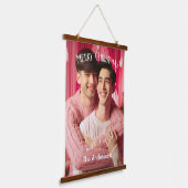 Merry Christmas Gay Retro Roze | Aangepaste foto Hangend Wandkleed (Gebogen)