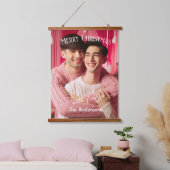 Merry Christmas Gay Retro Roze | Aangepaste foto Hangend Wandkleed (Slaapkamer)