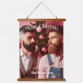 Merry Christmas Gay Retro Roze | Aangepaste foto Hangend Wandkleed