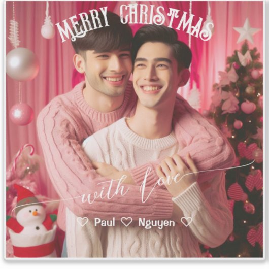 Merry Christmas Gay Retro Roze | Aangepaste foto Sticker (Voorkant)