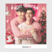 Merry Christmas Gay Retro Roze | Aangepaste foto Sticker (Vel)